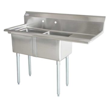 stainless steel two tub sink right drain