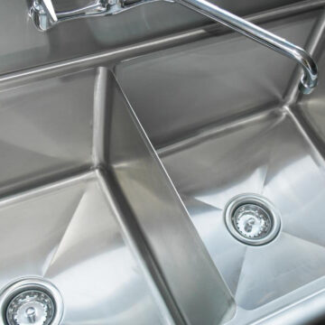 stainless steel two tub sink drains