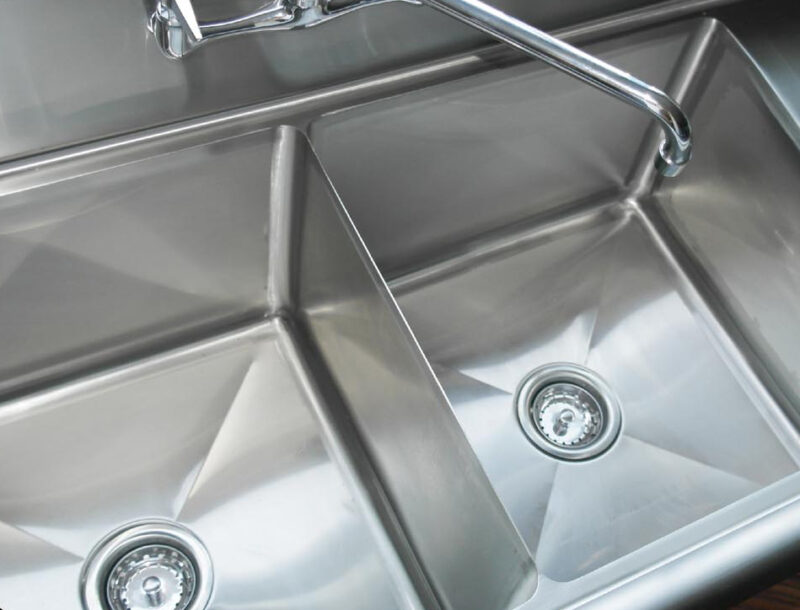 stainless steel two tub sink drains