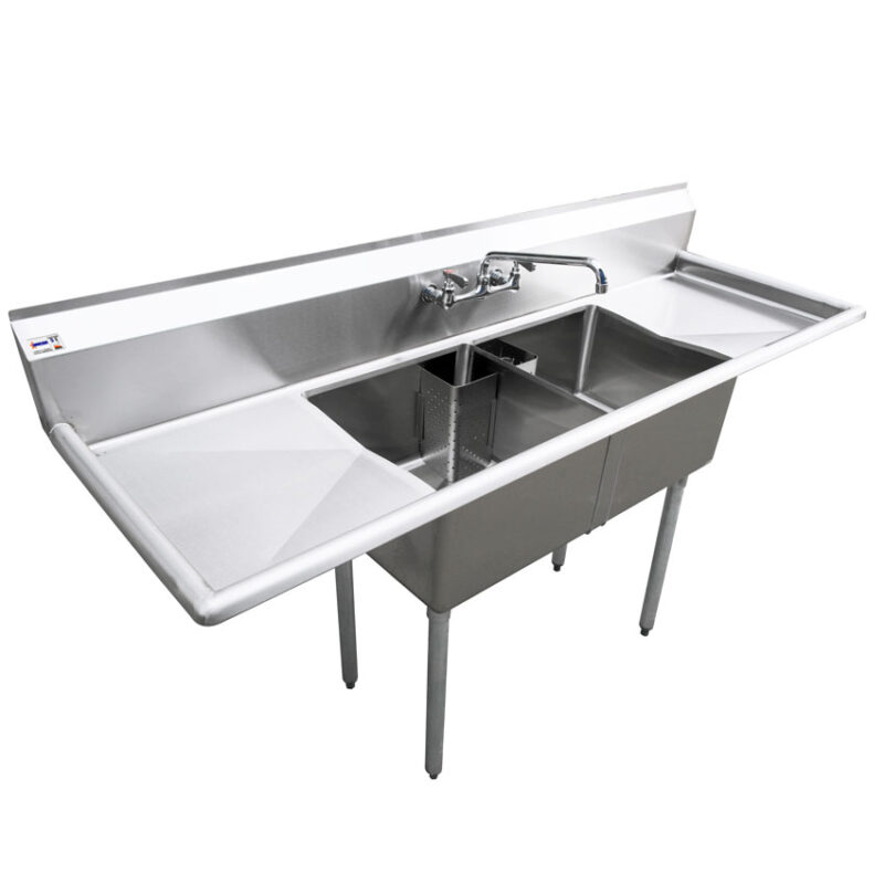 stainless steel two tub sink with faucet
