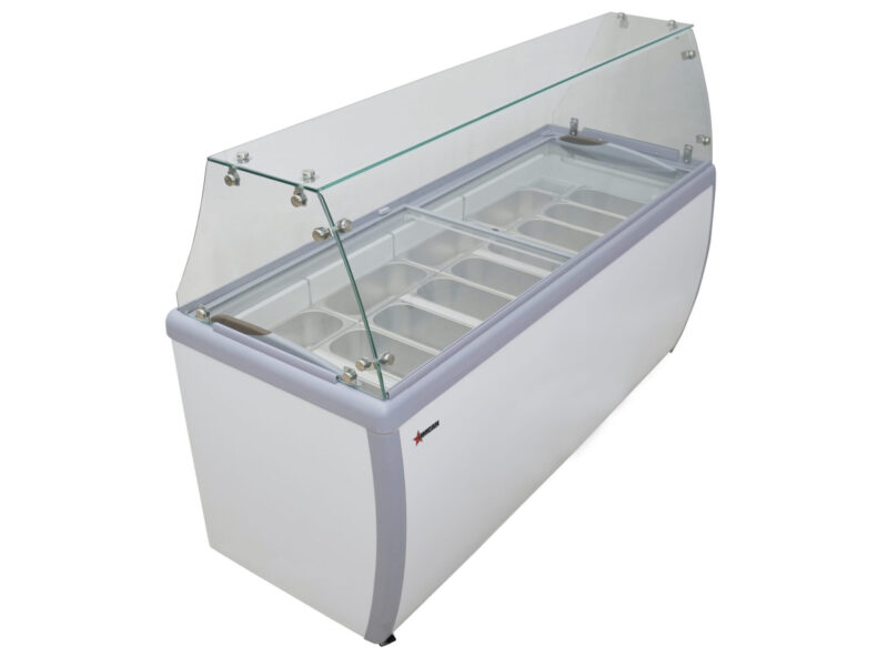 13 pan gelato dipping cabinet with flat sneeze guard left side front