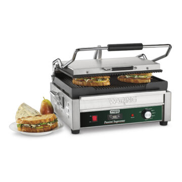 Large italian stlyle panini grill with timer with sandwiches