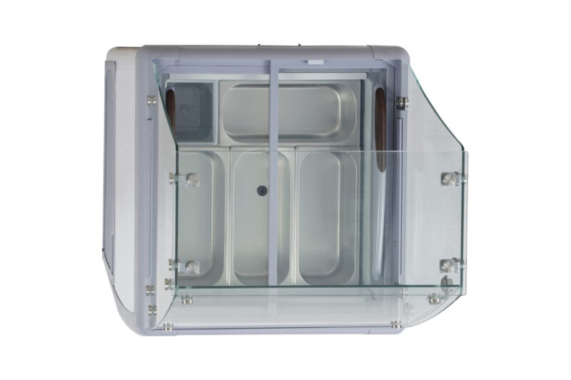 four pan gelato dipping cabinet top inside