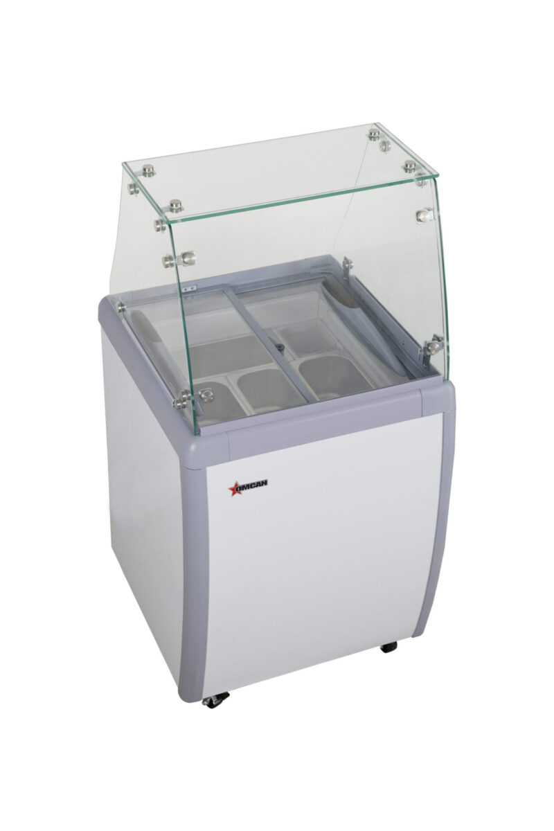 four pan gelato dipping cabinet top left side front