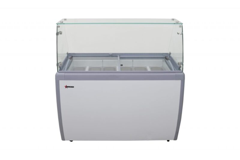 nine pan gelato dipping cabinet with flat sneeze guard