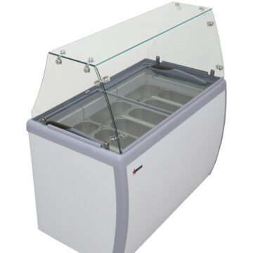 nine pan gelato dipping cabinet with flat sneeze guard left side front