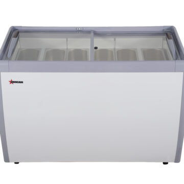 nine pan gelato dipping cabinet with flat sneeze guard top front