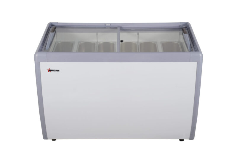 nine pan gelato dipping cabinet with flat sneeze guard top view scaled