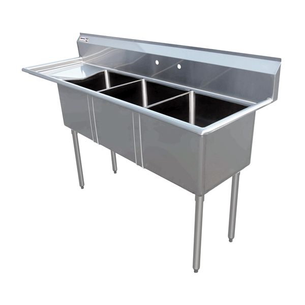 stainless steel three tub sink