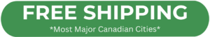 green and white straight oval with free shipping and *most major Canadian Cities * in white letters