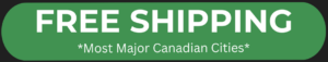 green and white straight oval with free shipping and *most major Canadian Cities * in white letters