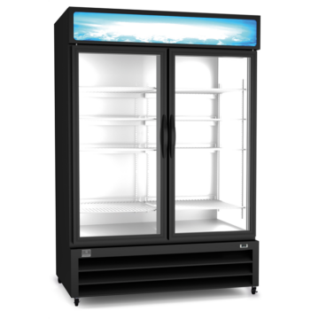 black double glass door reach-in freezer