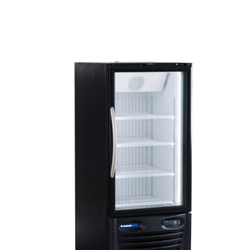 Black with glass door upright freezer