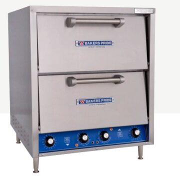 stainless steel with blue pizza oven left side front