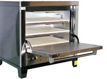 stainless steel pizza oven left side front open