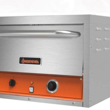 stainless steel and orange pizza oven