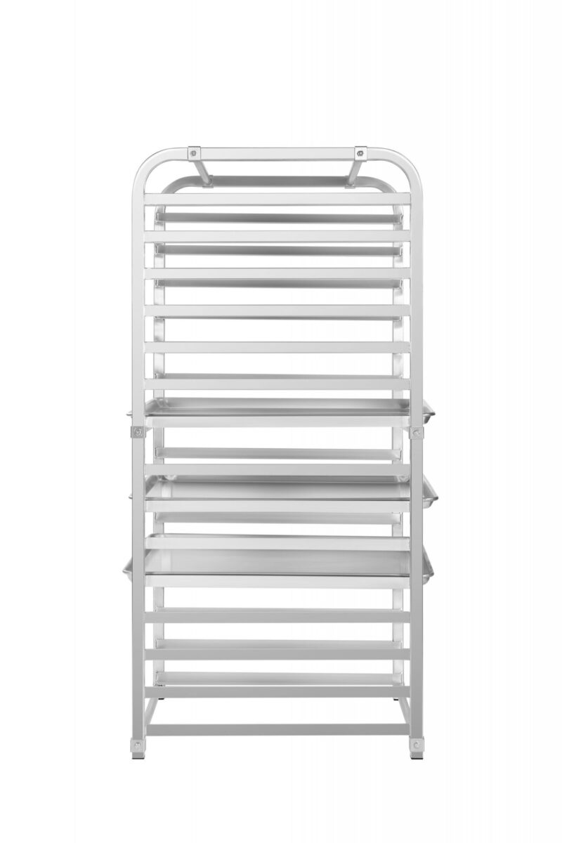 stainless steel rack side view with trays