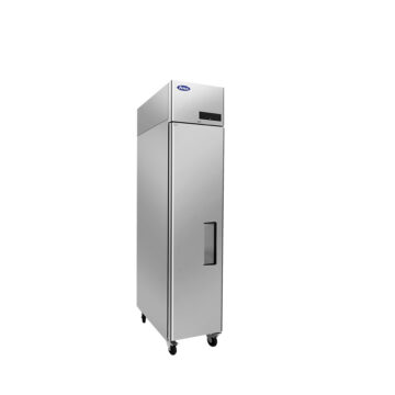 stainless steel reach-in refrigerator left side front