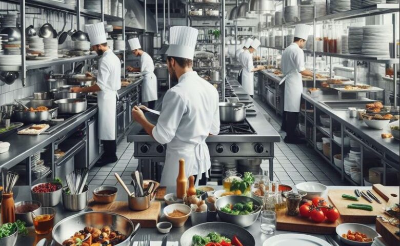 chefs in a busy kitchen