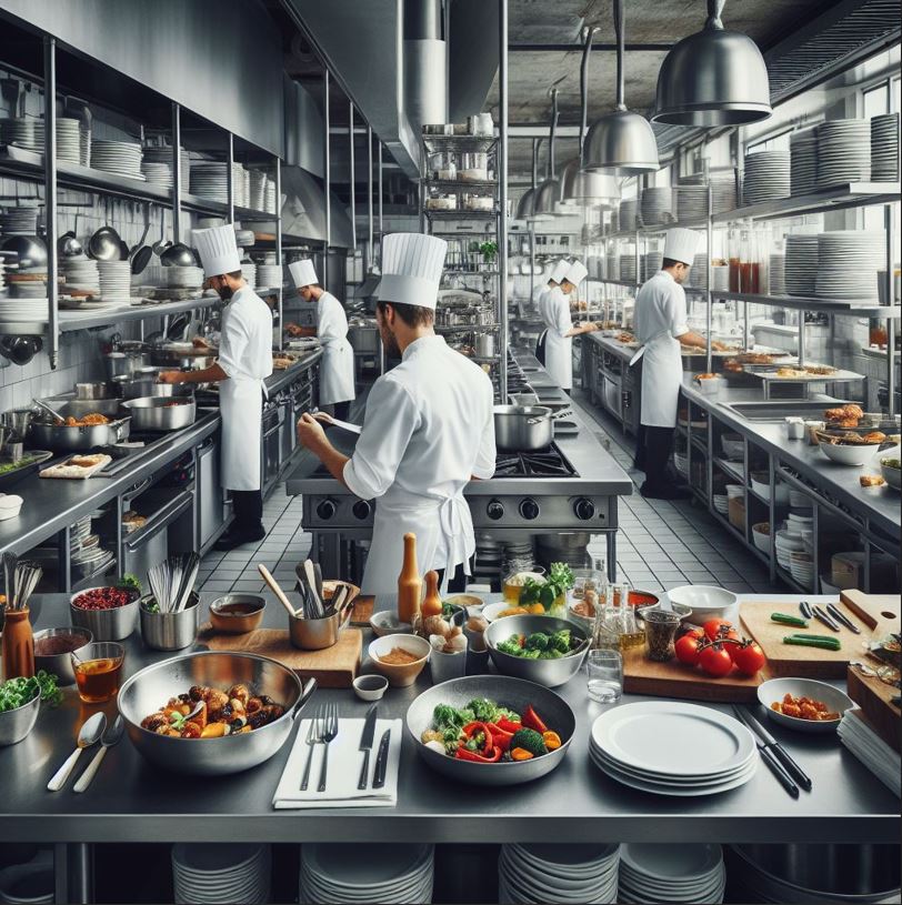 chefs in a busy kitchen