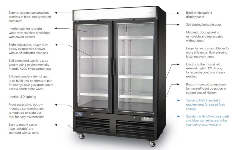 2 door display freezer features