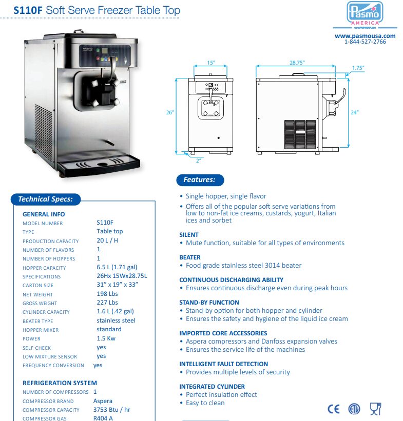 PasmoS110F Specs