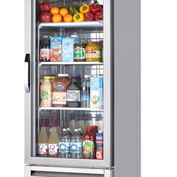 Reach-in cooler with glass door