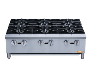 36 Wide 6 Burner Gas Hot Plates 198,000 BTU, NG or LPG, BHP 36