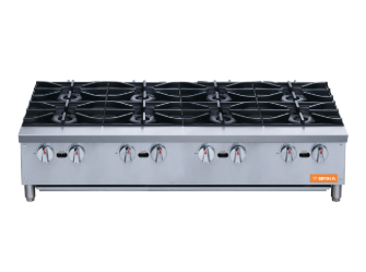 48 Wide 8 Burner Gas Hot Plates 198,000 BTU, NG or LPG, BHP 488