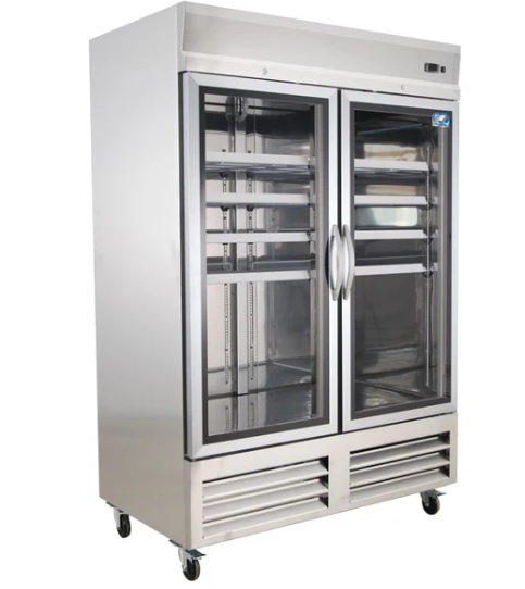 49 Upright Glass 2 Door Merchandiser Refrigerator Stainless Steel Exterior Cold Zone CZ 49RS G2