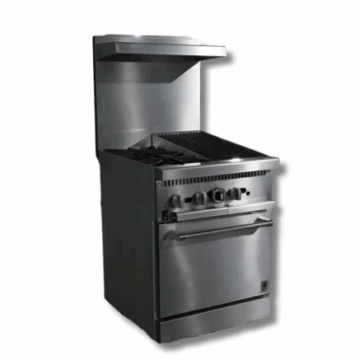 24 Gas Range with 12 Charbroiler, 2 Hot Plates & Built in Convection Oven, LP or NG, Hot Zone HZ CR24 12CB