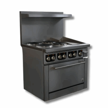 36 Wide Electric Range 4 Hot Plates,12 Griddle 208 or 240 Volt, 1 or 3 Phase, Hot Zone HZ ER36 12G
