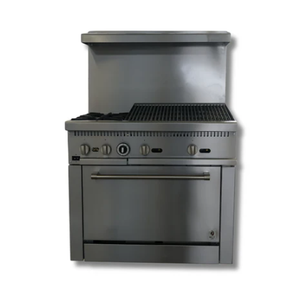 36 Wide Gas Range With 24 Charbroiler, 2 Hot Plates & Built in Convection Oven, LP or NG, Hot Zone HZ CR36 24CB For Sale Canada